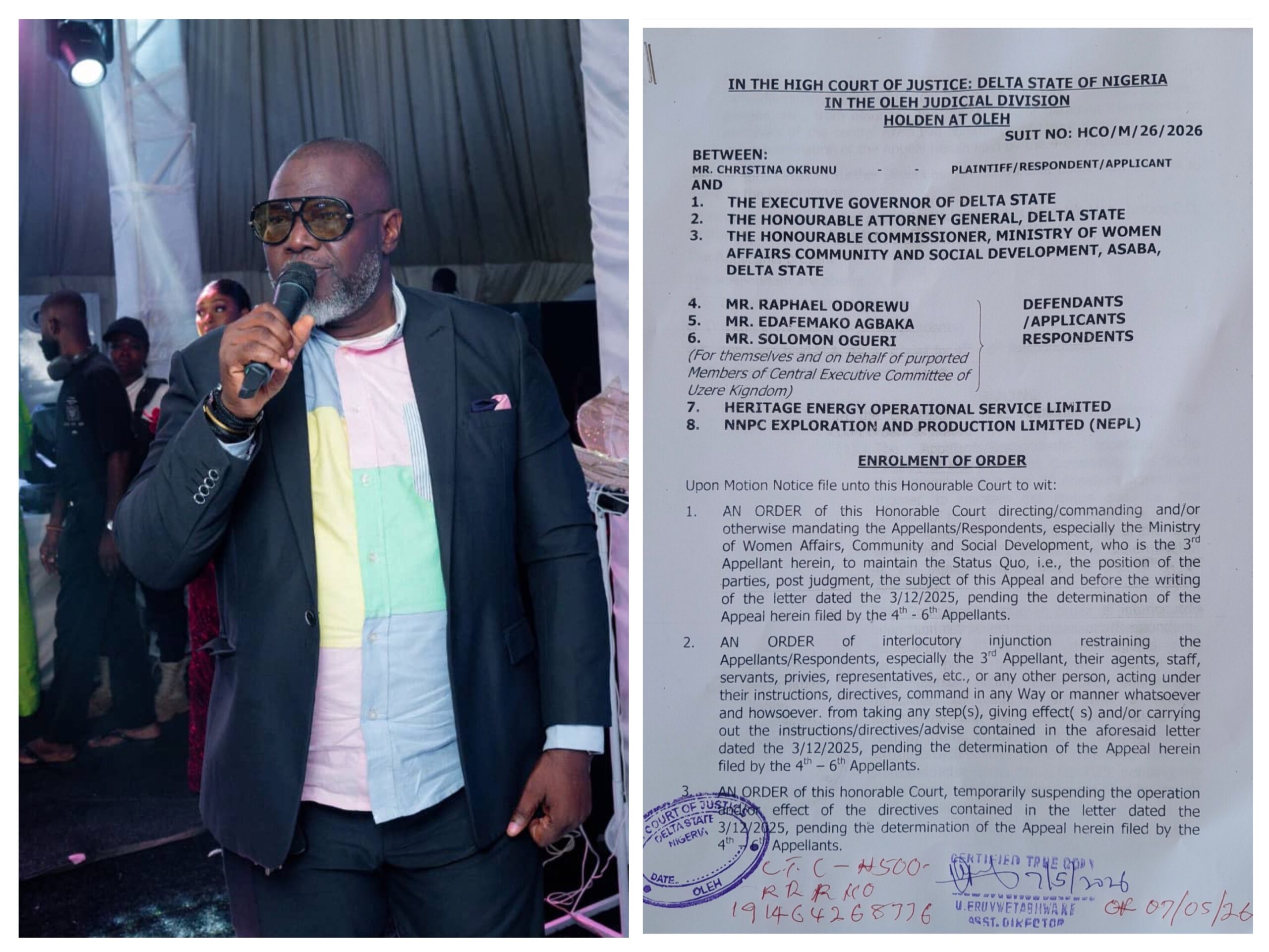 Court affirms Prince Eloho-Eke as President General of Uzere kingdom, pending Appeal